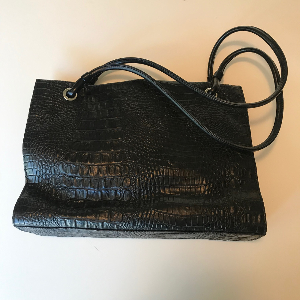 BLACK BAG, LEATHER, ALLIGATOR PRINT